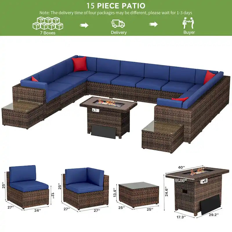 Ensemble de mobilier de patio extérieur 15 pièces