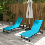 Chaise longue d'extérieur 2 pièces à roulettes, chaise de bronzage avec 5 positions réglables pour terrasse, plage, jardin, piscine