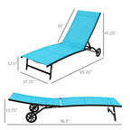 Chaise longue d'extérieur 2 pièces à roulettes, chaise de bronzage avec 5 positions réglables pour terrasse, plage, jardin, piscine