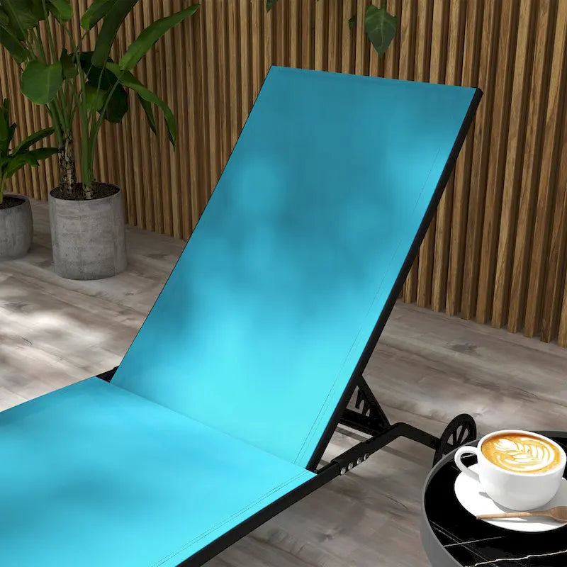 Chaise longue d'extérieur 2 pièces à roulettes, chaise de bronzage avec 5 positions réglables pour terrasse, plage, jardin, piscine