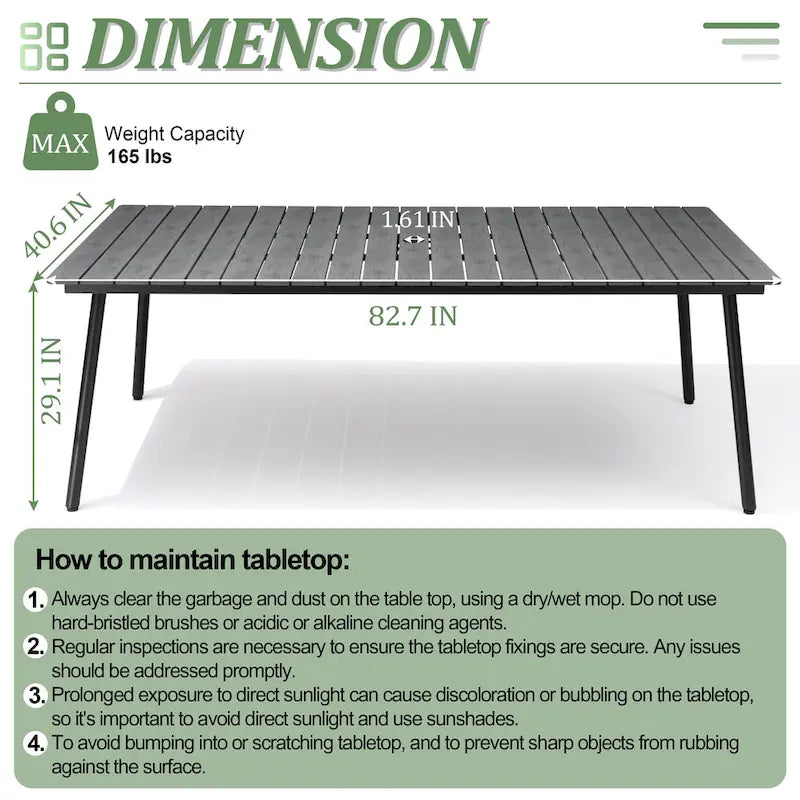 Ensemble de salle à manger d'extérieur 7 pièces - Table rectangulaire en aluminium pour patio avec trou pour parasol et chaises en rotin