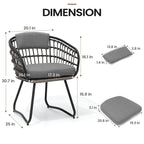 Ensemble de salle à manger d'extérieur 7 pièces - Table rectangulaire en aluminium pour patio avec trou pour parasol et chaises en rotin
