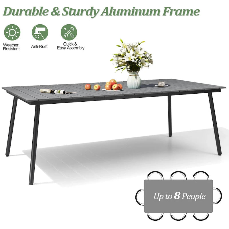 Ensemble de salle à manger d'extérieur 7 pièces - Table rectangulaire en aluminium pour patio avec trou pour parasol et chaises en rotin