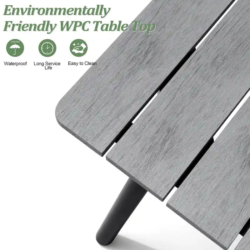 Ensemble de salle à manger d'extérieur 7 pièces - Table rectangulaire en aluminium pour patio avec trou pour parasol et chaises en rotin