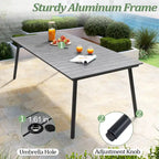 Ensemble de salle à manger d'extérieur 7 pièces - Table rectangulaire en aluminium pour patio avec trou pour parasol et chaises en rotin