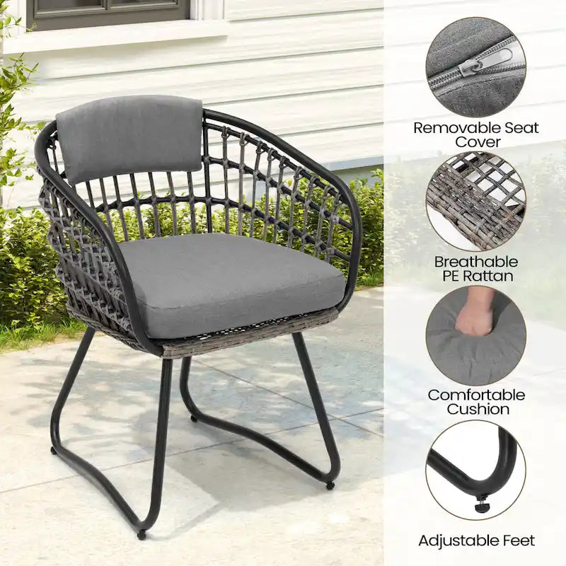 Ensemble de salle à manger d'extérieur 7 pièces - Table rectangulaire en aluminium pour patio avec trou pour parasol et chaises en rotin