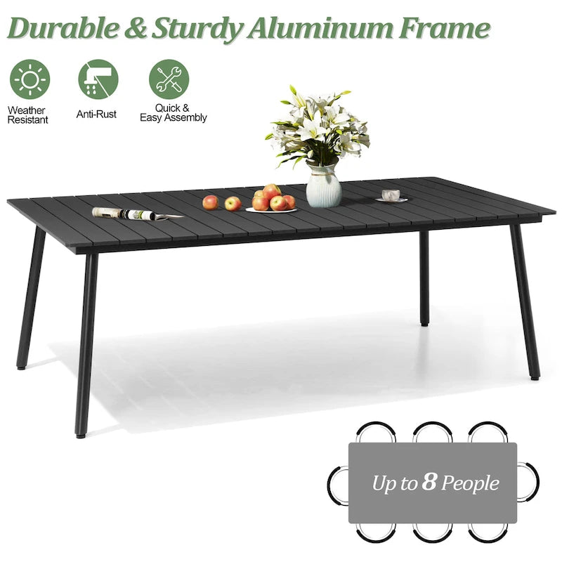 Ensemble de salle à manger d'extérieur 7 pièces - Table rectangulaire en aluminium pour patio avec trou pour parasol et chaises en rotin