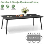 Ensemble de salle à manger d'extérieur 7 pièces - Table rectangulaire en aluminium pour patio avec trou pour parasol et chaises en rotin