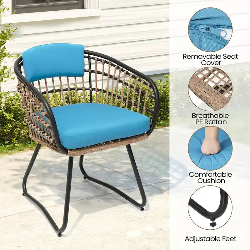Ensemble de salle à manger d'extérieur 7 pièces - Table rectangulaire en aluminium pour patio avec trou pour parasol et chaises en rotin