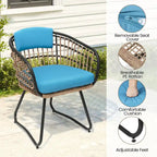 Ensemble de salle à manger d'extérieur 7 pièces - Table rectangulaire en aluminium pour patio avec trou pour parasol et chaises en rotin