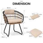 Ensemble de salle à manger d'extérieur 7 pièces - Table rectangulaire en aluminium pour patio avec trou pour parasol et chaises en rotin