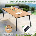 Ensemble de salle à manger d'extérieur 7 pièces - Table rectangulaire en aluminium pour patio avec trou pour parasol et chaises en rotin