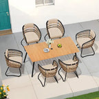 7-Piece Set Outdoor Patio Aluminum Dining Table and PE Rattan Wicker Dining Chairs