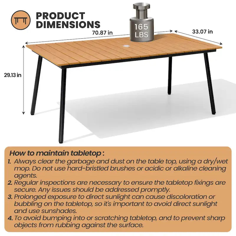 Ensemble de salle à manger d'extérieur 7 pièces : table en aluminium et chaises en rotin PE.