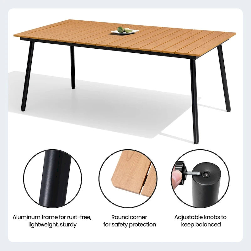 Ensemble de salle à manger d'extérieur 7 pièces : table en aluminium et chaises en rotin PE.