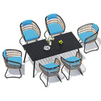 Ensemble de salle à manger d'extérieur 7 pièces : table en aluminium et chaises en rotin PE.