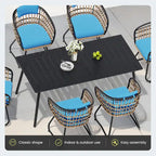 Ensemble de salle à manger d'extérieur 7 pièces : table en aluminium et chaises en rotin PE.