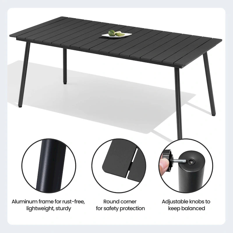 Ensemble de salle à manger d'extérieur 7 pièces : table en aluminium et chaises en rotin PE.