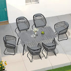 Ensemble de salle à manger d'extérieur 7 pièces : table en aluminium et chaises en rotin PE.