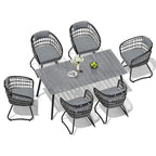 Ensemble de salle à manger d'extérieur 7 pièces : table en aluminium et chaises en rotin PE.