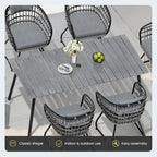 Ensemble de salle à manger d'extérieur 7 pièces : table en aluminium et chaises en rotin PE.