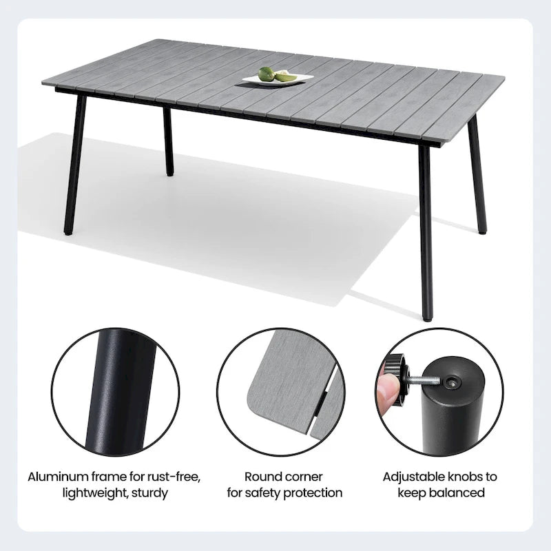 Ensemble de salle à manger d'extérieur 7 pièces : table en aluminium et chaises en rotin PE.