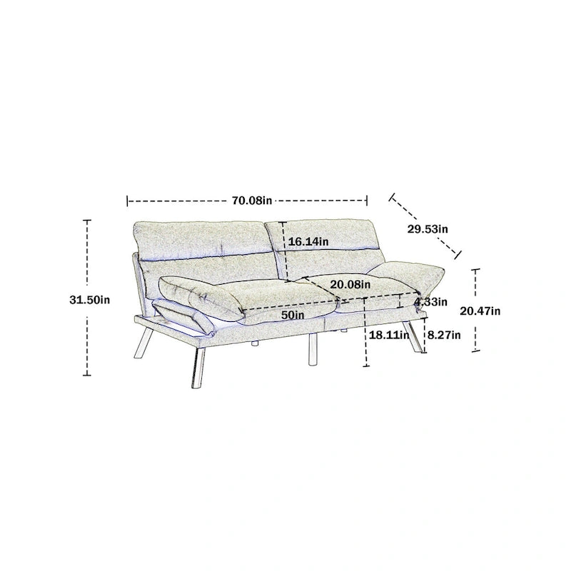 Canapé de salon avec coussin épais, canapé-lit, canapé convertible avec pieds en métal, mobilier de chambre
