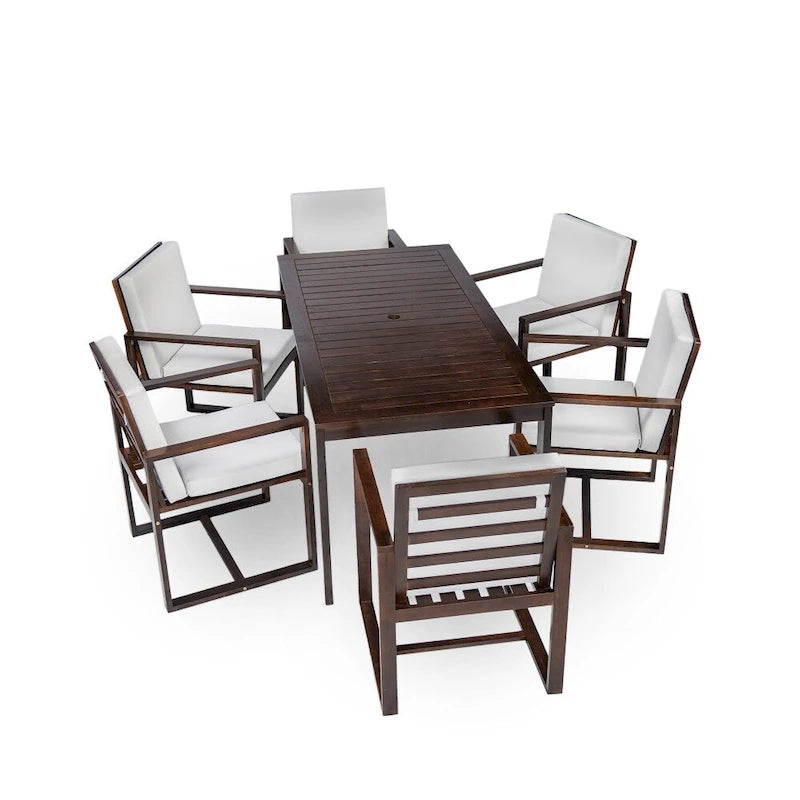 Ensemble de salle à manger de patio 7 pièces avec coussins amovibles et 6 chaises