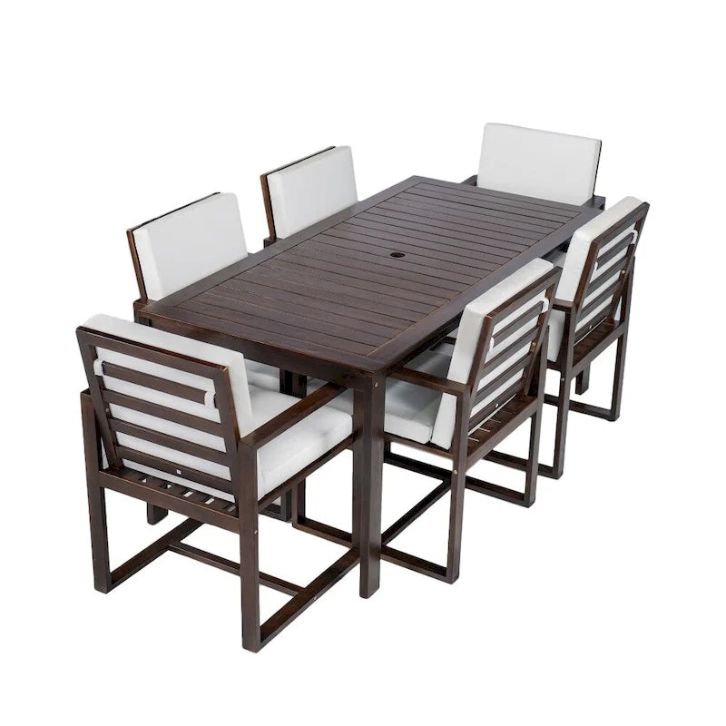 Ensemble de salle à manger de patio 7 pièces avec coussins amovibles et 6 chaises