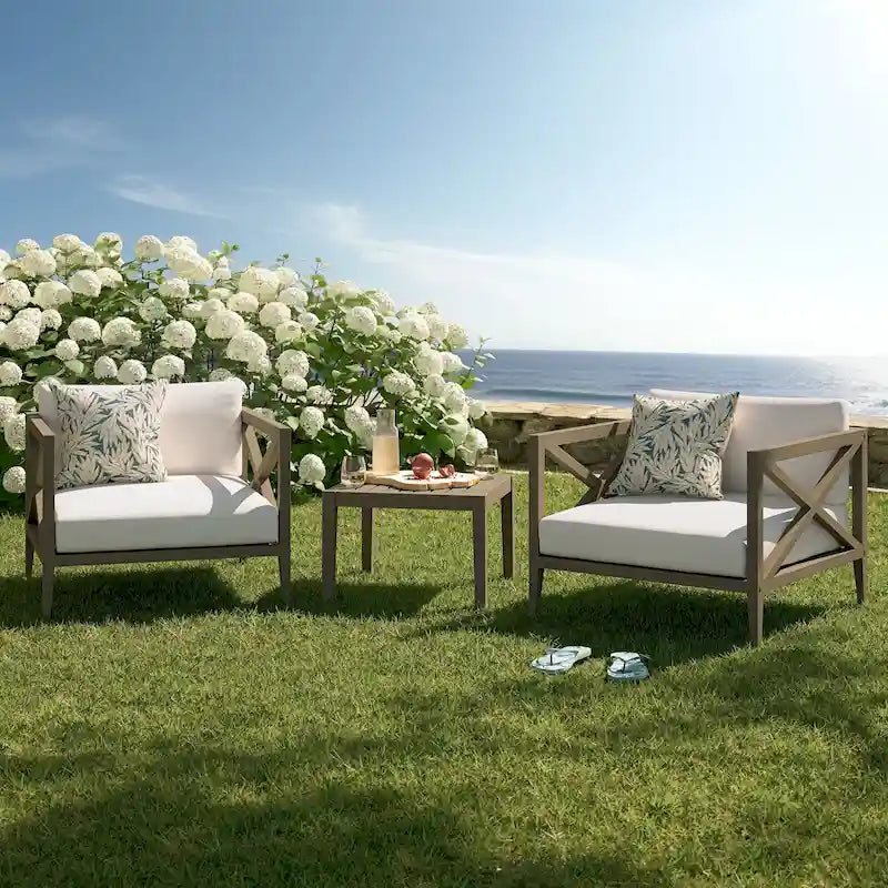 Ensemble de mobilier de jardin Northlake 3 pièces en bois de teck avec fauteuil et table d'appoint