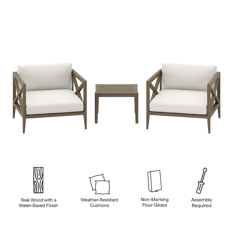 Ensemble de mobilier de jardin Northlake 3 pièces en bois de teck avec fauteuil et table d'appoint