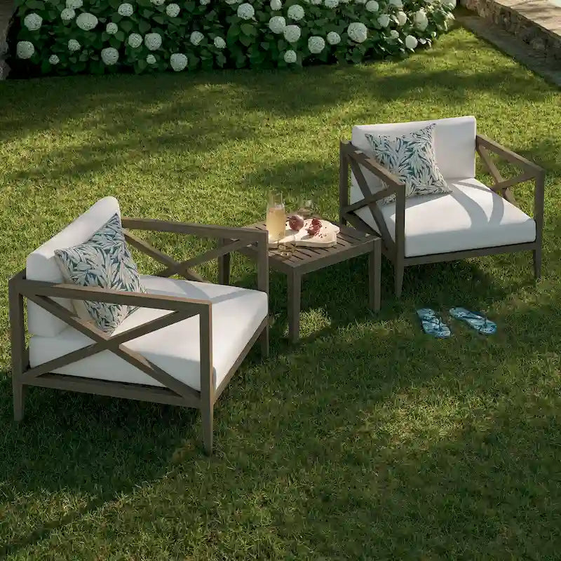 Ensemble de mobilier de jardin Northlake 3 pièces en bois de teck avec fauteuil et table d'appoint