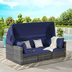 Ensemble de mobilier de jardin en résine tressée 5 pièces avec auvent rétractable, table d'appoint pliable et coussins moelleux