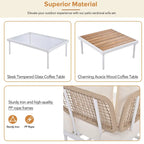 Ensemble de canapé d'angle 8 pièces pour patio avec table basse en verre trempé et table basse en bois