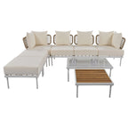 Ensemble de canapé d'angle 8 pièces pour patio avec table basse en verre trempé et table basse en bois