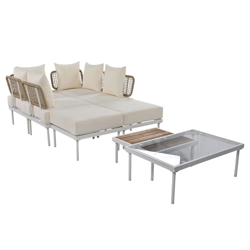 Ensemble de canapé d'angle 8 pièces pour patio avec table basse en verre trempé et table basse en bois