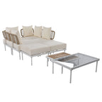 Ensemble de canapé d'angle 8 pièces pour patio avec table basse en verre trempé et table basse en bois