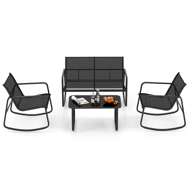 Ensemble de mobilier de patio Gymax 4 pièces avec fauteuil à bascule et 2 places