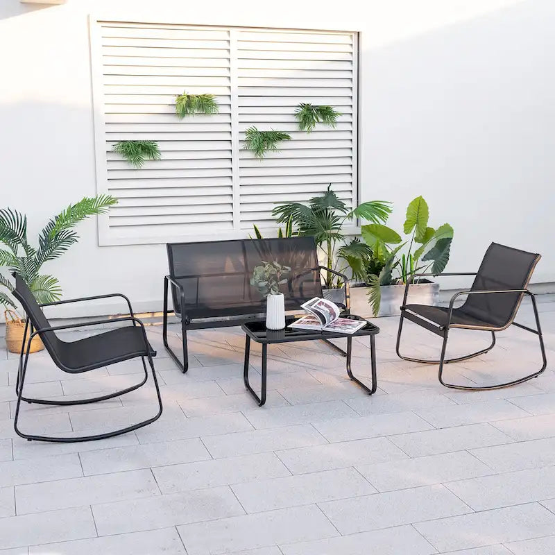 Ensemble de mobilier de patio Gymax 4 pièces avec fauteuil à bascule et 2 places