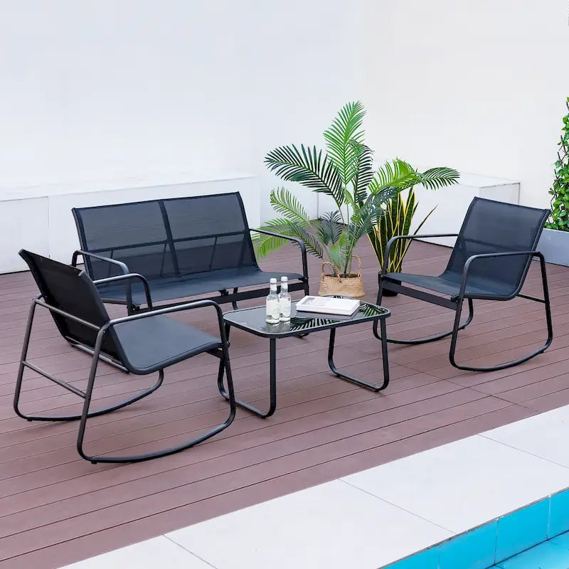 Ensemble de mobilier de patio Gymax 4 pièces avec fauteuil à bascule et 2 places