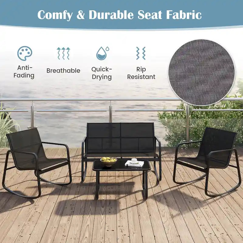 Ensemble de mobilier de patio Gymax 4 pièces avec fauteuil à bascule et 2 places