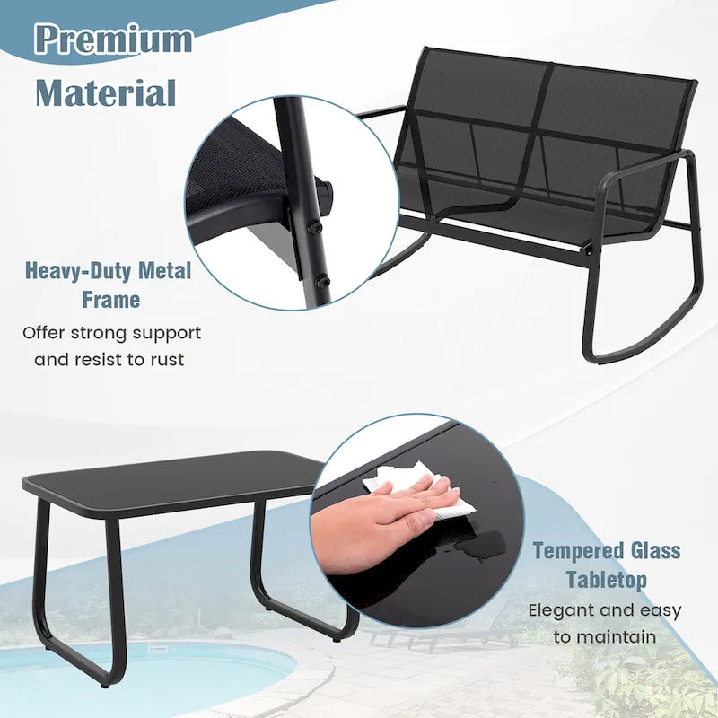 Ensemble de mobilier de patio Gymax 4 pièces avec fauteuil à bascule et 2 places