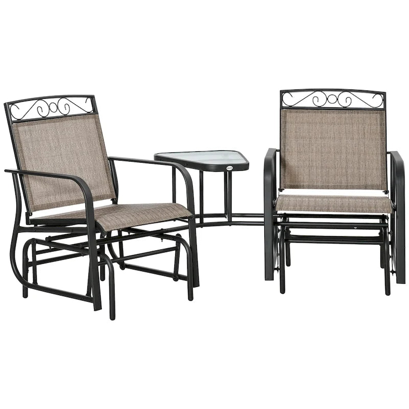 Fauteuils berçants d'extérieur avec table basse, balancelle à bascule 2 places pour patio avec toile respirante pour jardin, terrasse, porche