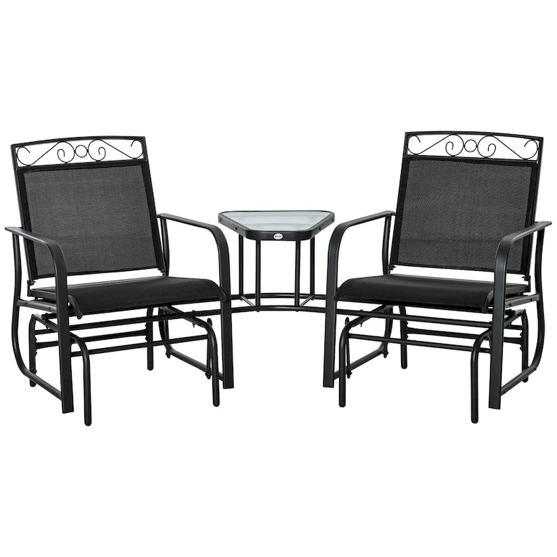 Fauteuils berçants d'extérieur avec table basse, balancelle à bascule 2 places pour patio avec toile respirante pour jardin, terrasse, porche