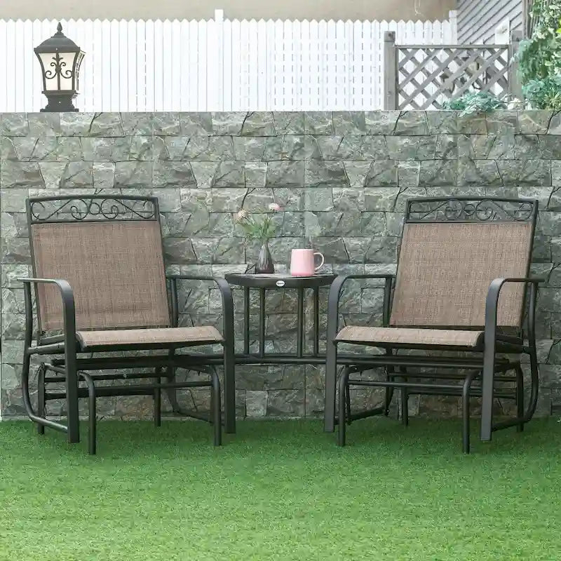 Fauteuils berçants d'extérieur avec table basse, balancelle à bascule 2 places pour patio avec toile respirante pour jardin, terrasse, porche