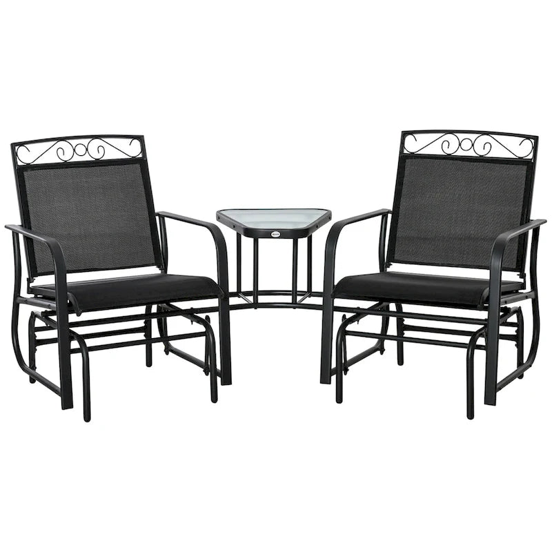 Fauteuils berçants d'extérieur avec table basse, balancelle à bascule 2 places pour patio avec toile respirante pour jardin, terrasse, porche