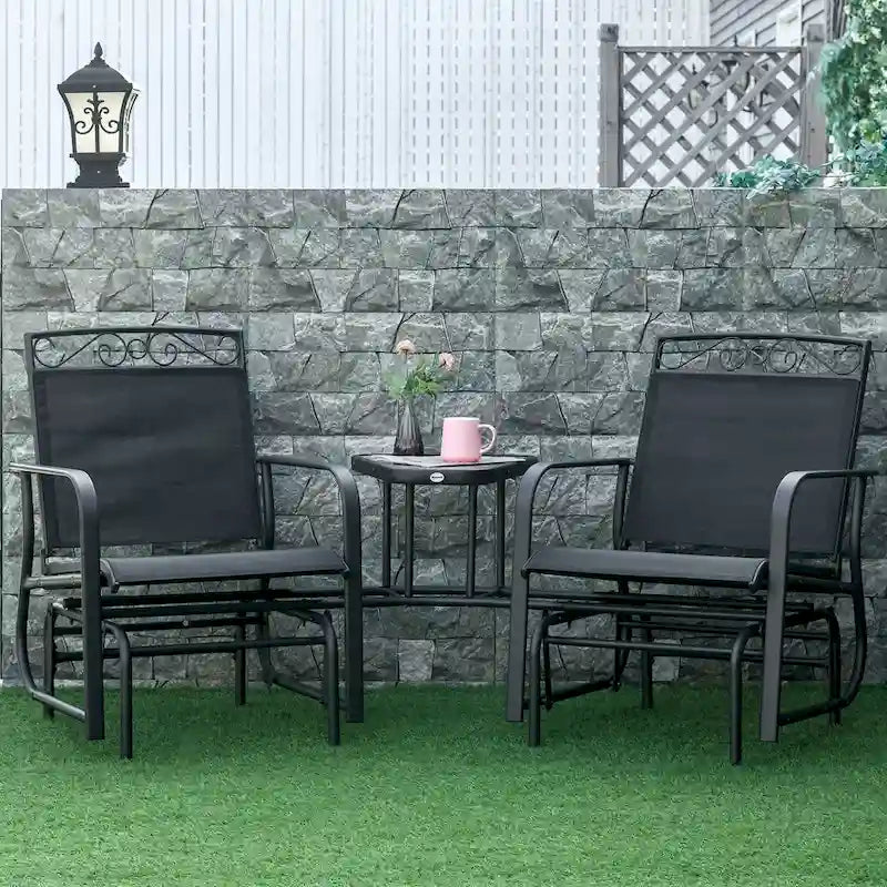 Fauteuils berçants d'extérieur avec table basse, balancelle à bascule 2 places pour patio avec toile respirante pour jardin, terrasse, porche