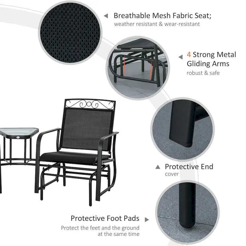 Fauteuils berçants d'extérieur avec table basse, balancelle à bascule 2 places pour patio avec toile respirante pour jardin, terrasse, porche