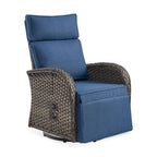 Chaise longue d'extérieur Pocassy en osier marron résistant aux intempéries avec coussin bleu
