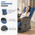 Chaise longue d'extérieur Pocassy en osier marron résistant aux intempéries avec coussin bleu